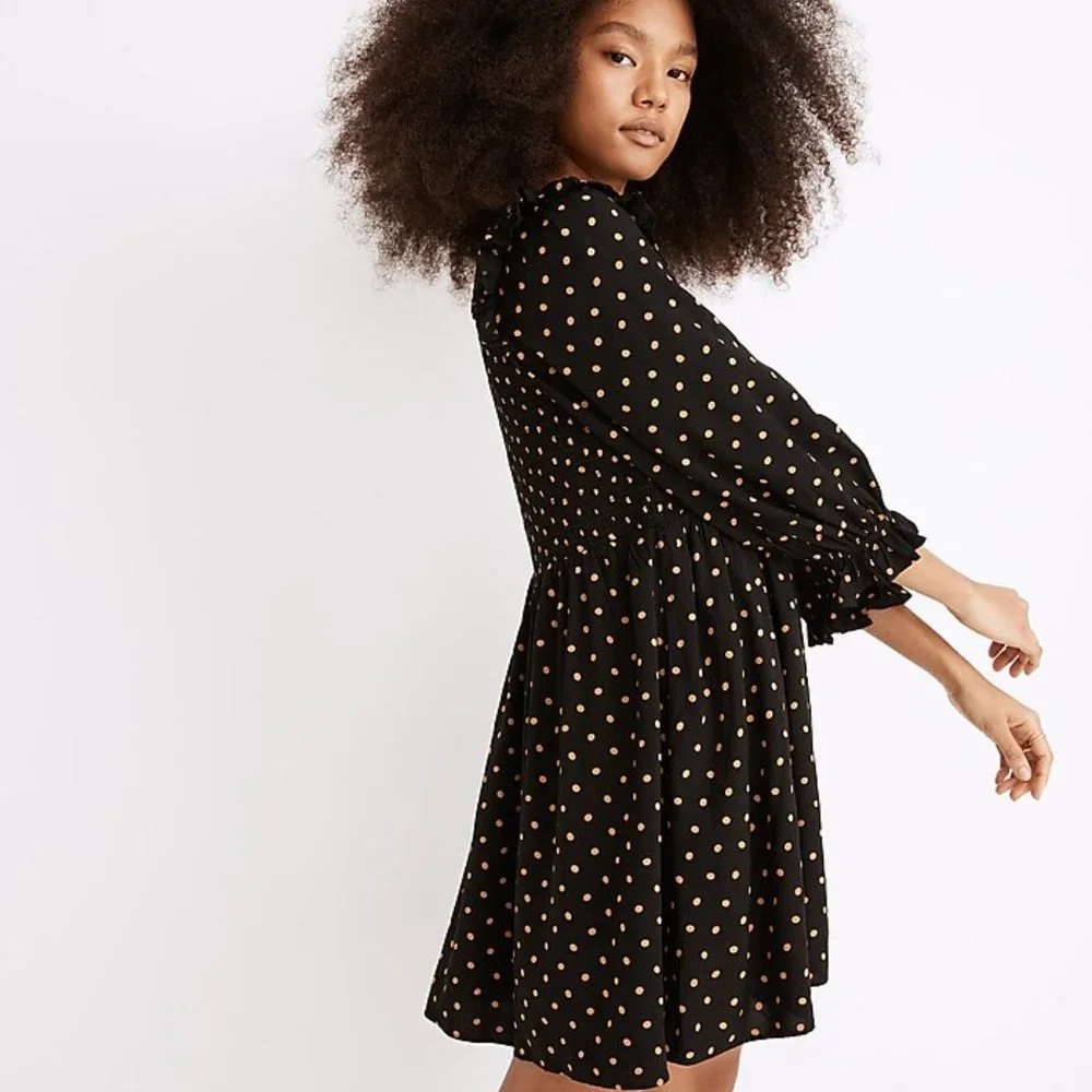 Madewell Lucie V-Neck Smocked Mini Dress in Oval Dot Size Small NWT - Picture 4 of 4